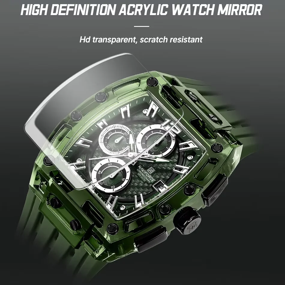 NAVIFORCE Black Silicone Strap Military Sports Chronograph Watch for Men