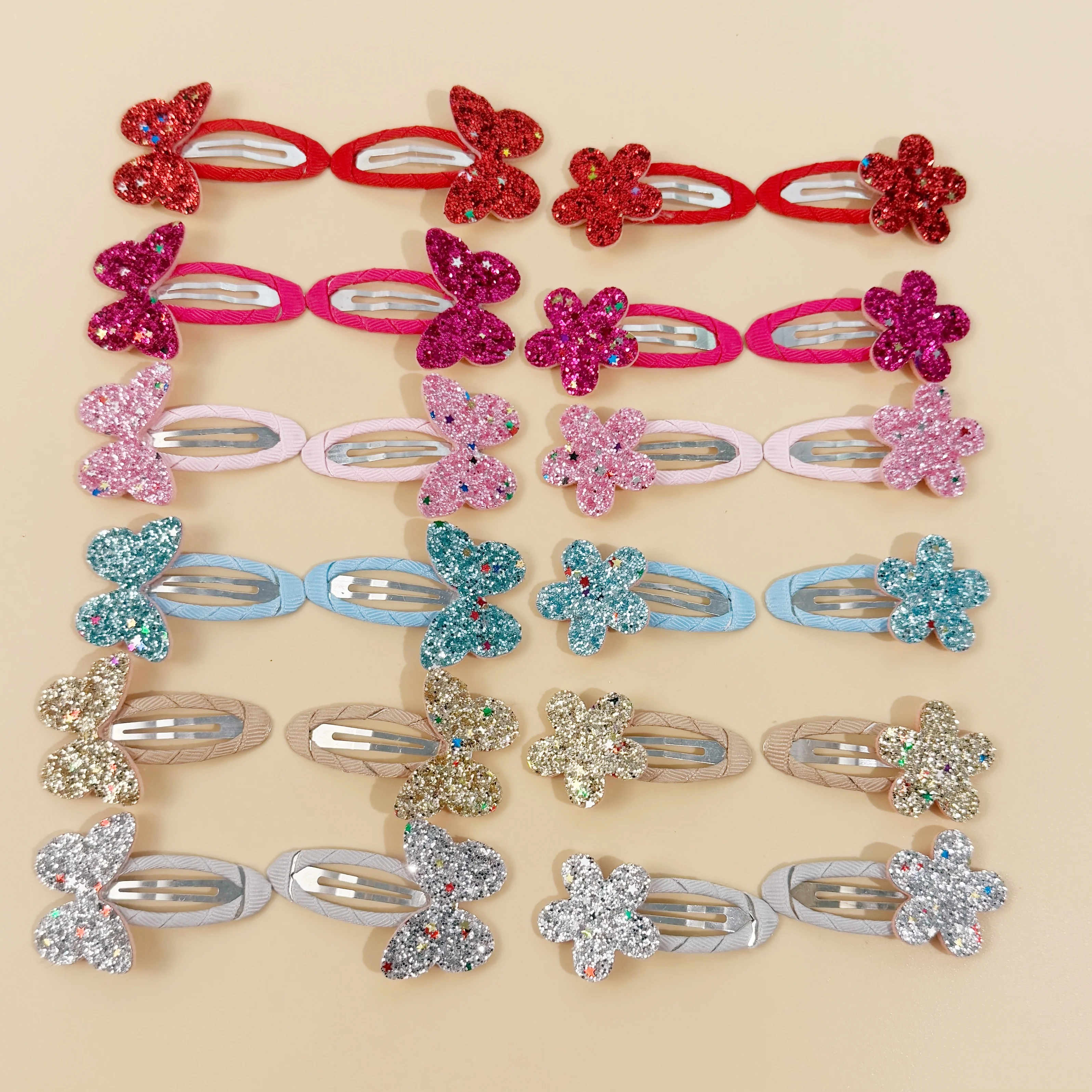 12/24 Stück süße glitzernde Schmetterlings-Haarspangen für Mädchen und Kinder, glitzernde Blumen-Haarspangen, Clips, Schnappclips für Party-Haar-Accessoires – Detail 7