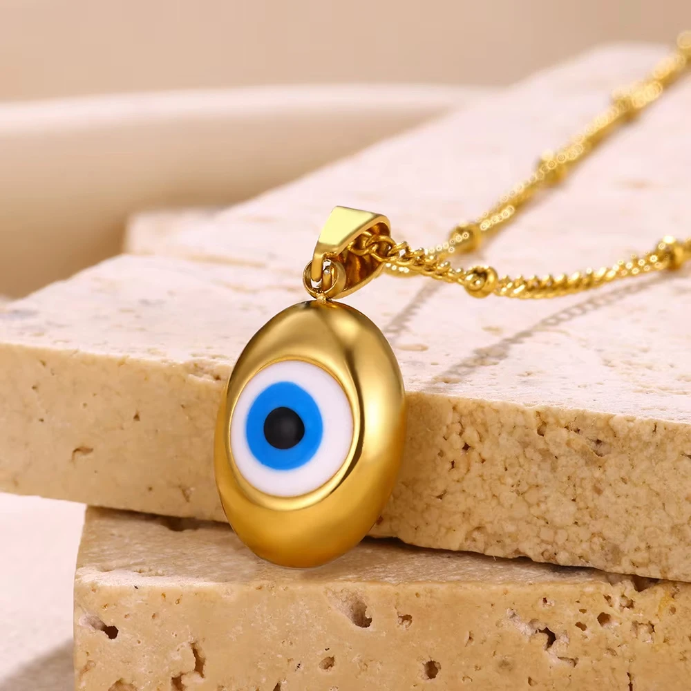 Evil Eye Necklaces Gold Color Stainless Steel Charm Pendant