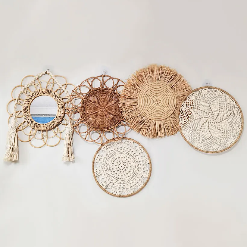 Nordic Style handmade pendant wall decoration wall painting Scandinavian Handmade Rattan Wall Hanging Rattan Wall Decor