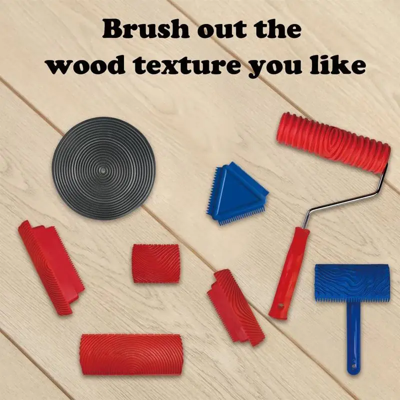 Wood Grain Tool 8Pcs/Set Wood Grain Paint Roller Soft Rubber Graining Tool Paint Look Like Clear Texture Pattern