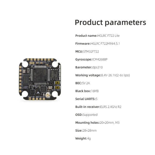 HGLRC SPECTER F722 Lite Flight Controller with ICM42688 Gyro & ELRS 2.4G Receiver Low Latency Anti-Interference for FPV Drone RC 5
