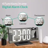 USB Powered  Digital Alarm Clock 180° Arm Projection Alarm Clock Time Temperature Snooze Table Clock 12/24H Projector LED Clock 6