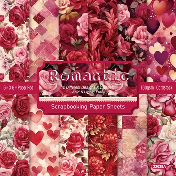 24 fogli 6"X6" Romantico rosa rosa Carta con motivo a blocchi di carta Carta di design per album di scrapbooking artigianale decorativo Carta fai da te