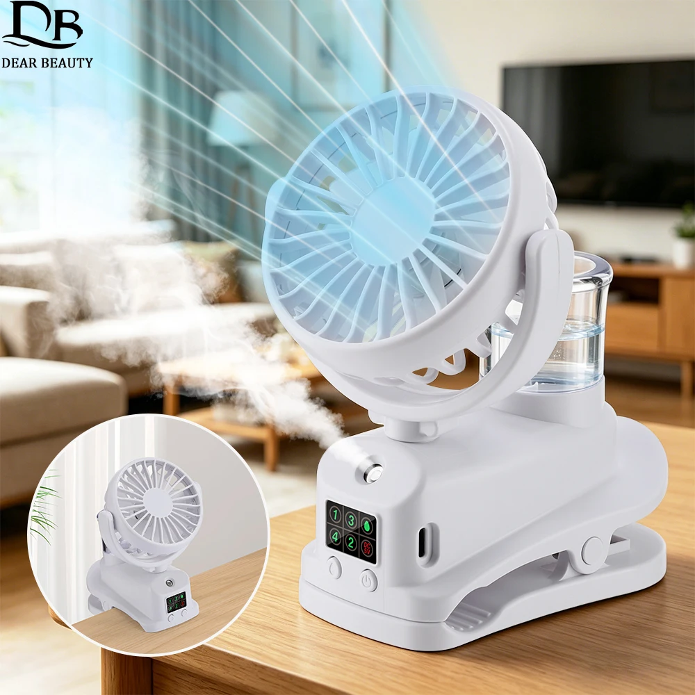 Tragbarer Mini-Luftkühler mit Clip, 4 Geschwindigkeitsstufen, USB-Anschluss und Luftbefeuchter für Auto, Schreibtisch und Camping, 360° drehbarer Nebelsprühventilator (Modelljahr 2026)_voghion.com