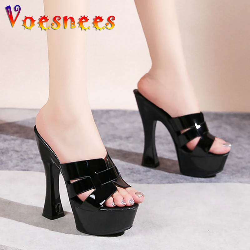 2023 Summer Black Platform Sandals Women Outdoors Leisure Slippers Fashion Slides Party High Heels 14CM Model Walking Show Shoes 6