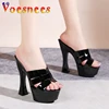 2023 Summer Black Platform Sandals Women Outdoors Leisure Slippers Fashion Slides Party High Heels 14CM Model Walking Show Shoes 6