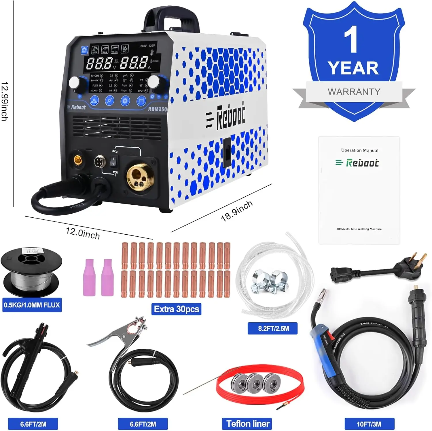 MIG Welder 250Amp 6 in 1 Gas Gasless Flux Core MIG Stick Lift TIG Spot welding Spool Gun 120V 240V Aluminum Multi Process