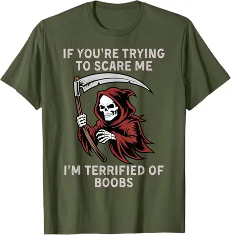 Lustiges Grim Reaper – If You're Trying To Scare Me T-Shirt Y2k Humor Skelett Gothic Grafik Top Neuheit Geschenk Sarkastisches Spruch-T-Shirt – Detail 5