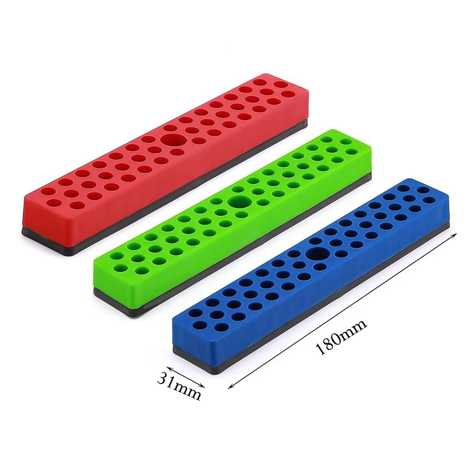 HGSKEO Magnetic Hex Bit Organizer - 37 Hole Bit Holder For 1/4" Drill Bits, Strong Magnet Base, ABS Plastic, Toolbox & Workbench Organizer (Blue)