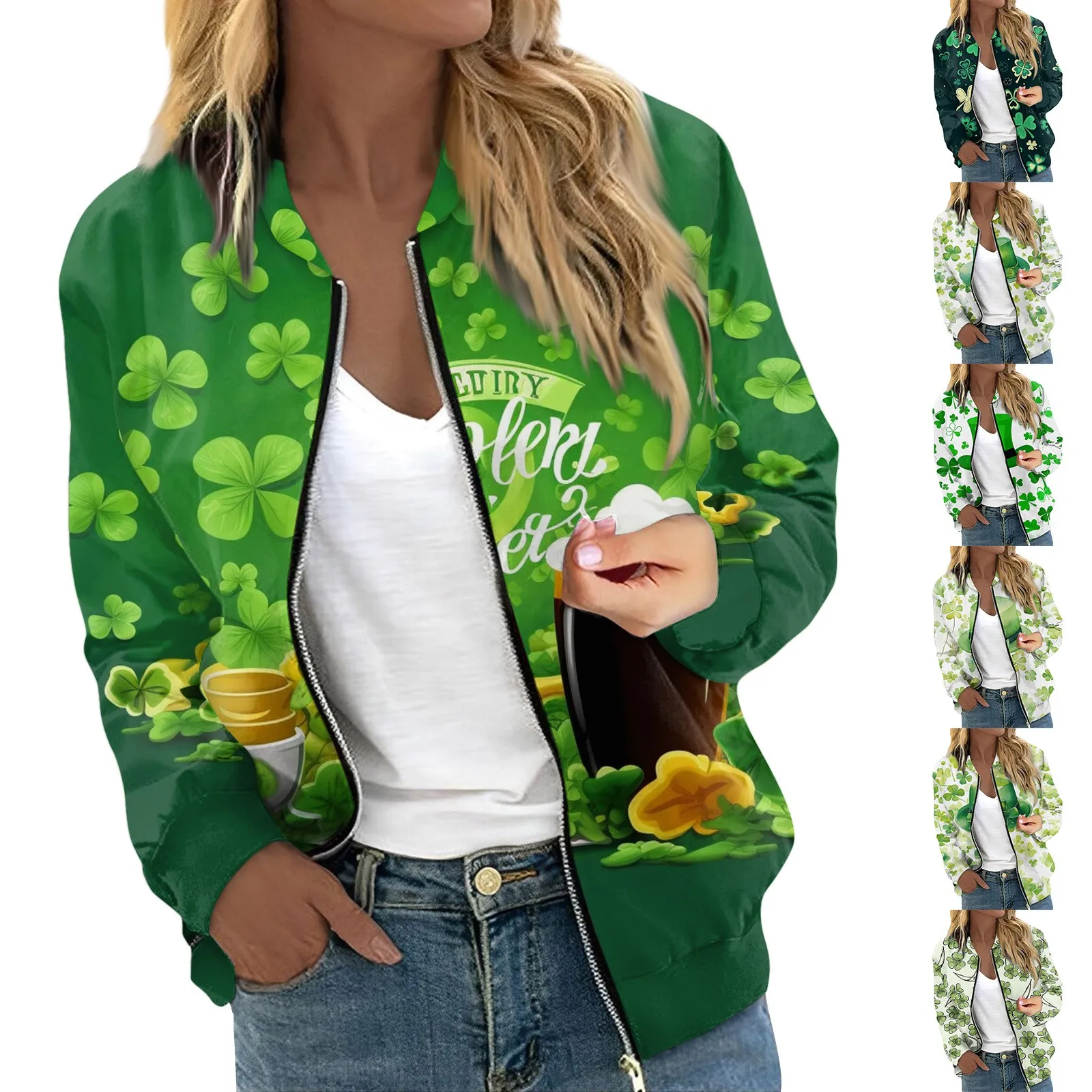 

Женские куртки с длинным рукавом, Легкая короткая Рождественская куртка на молнии с забавным принтом, Повседневная стеганая куртка с карманами, 한국국리옷 옷