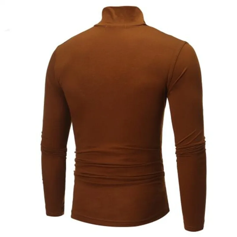 Fashion Men's Casual Slim Fit Basic Turtleneck High Collar Pullover Male Autumn Spring Thin Tops Basic Bottoming Plain T-shirt