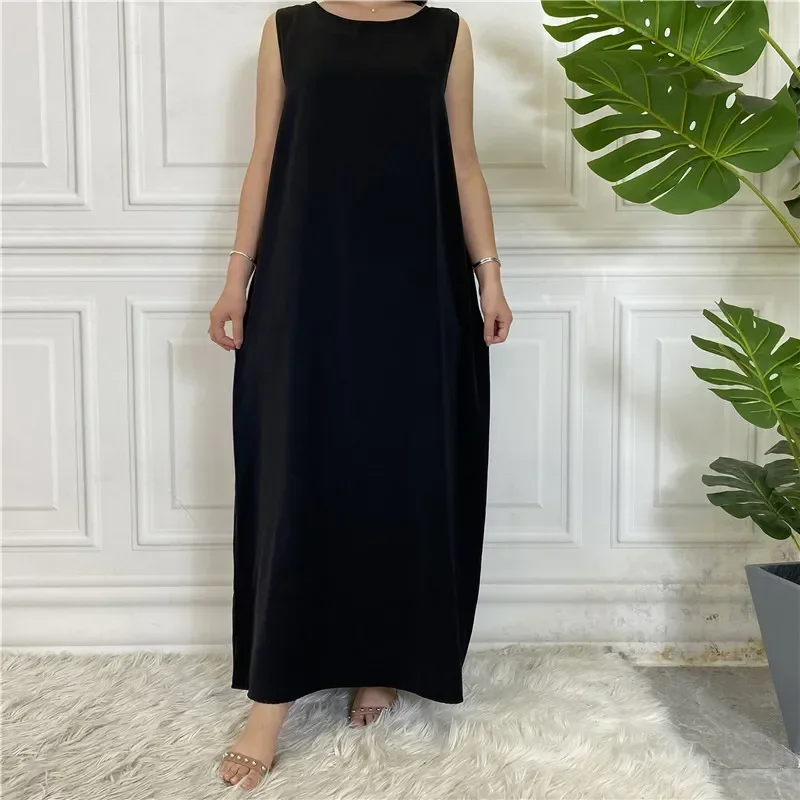 Under Abaya Slip Dress Dubai All-match Casual Muslim Wear Sleeveless Inner Dresses for Women Modest Kaftan Robe Islamic Clothing