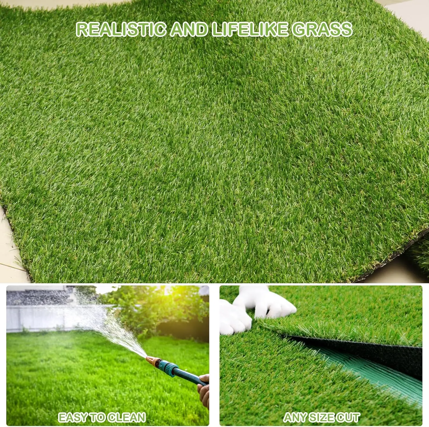 Artificial Turf Grass 8 FT × 15 FT, Realistic Fake Grass Rug with Drainage, 0.8" Height Outdoor Indoor Synthetic Grass Carpet
