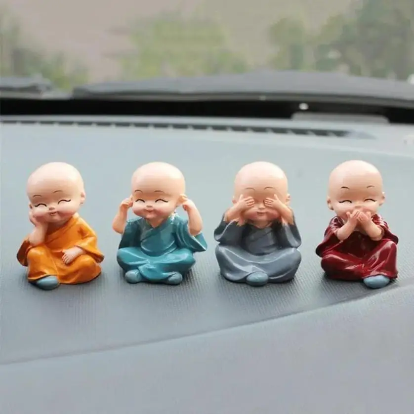 4 Pcs Resin Little Monk Sculptures Cute Buddha Statues Creative Buddha Dolls Table Car Decoration Handmade Crafts Birthday Gift