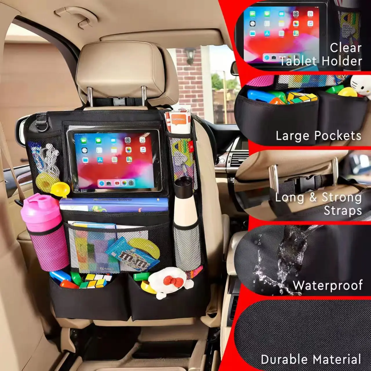 Car Storage Bag Car seat backrest protector children's car rear seat organizer foot pad storage bag touch screen tablet computer bracket