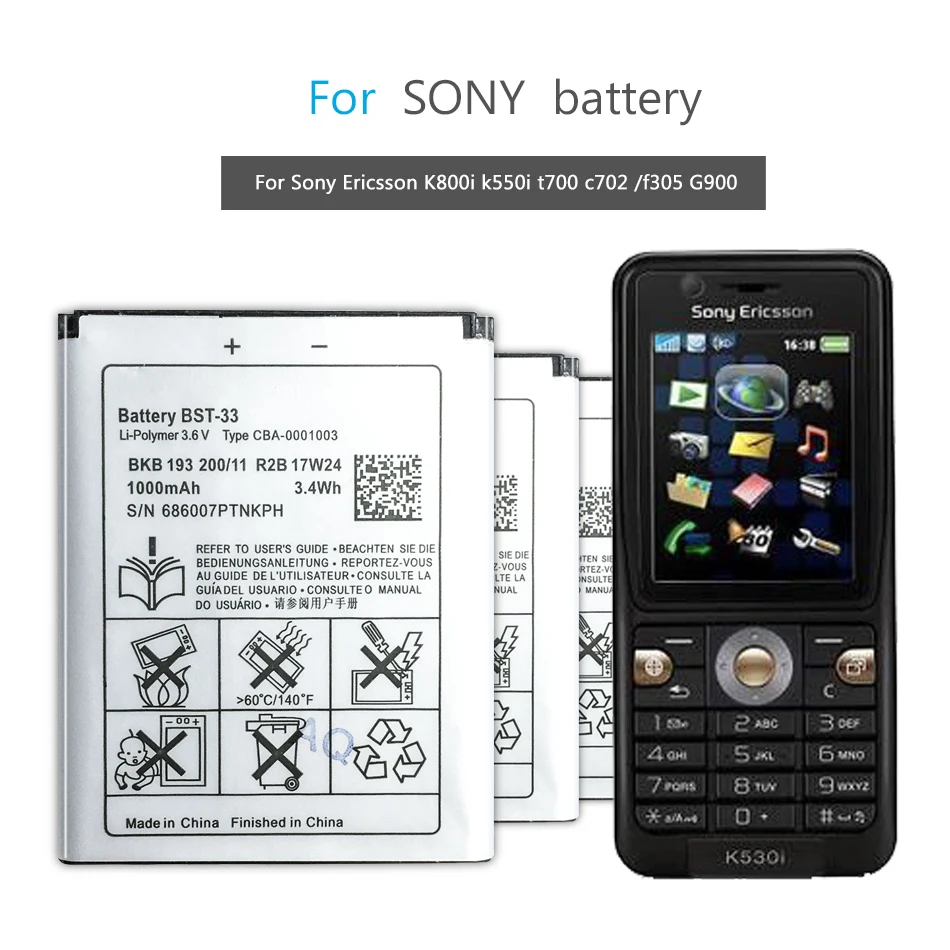 

BST-33 Mobile Phone Batterie For Sony Ericsson K800i K810i C702 C903 F305 G900 K550i K630i K660i W100I T700 T715 BST 33 Battery