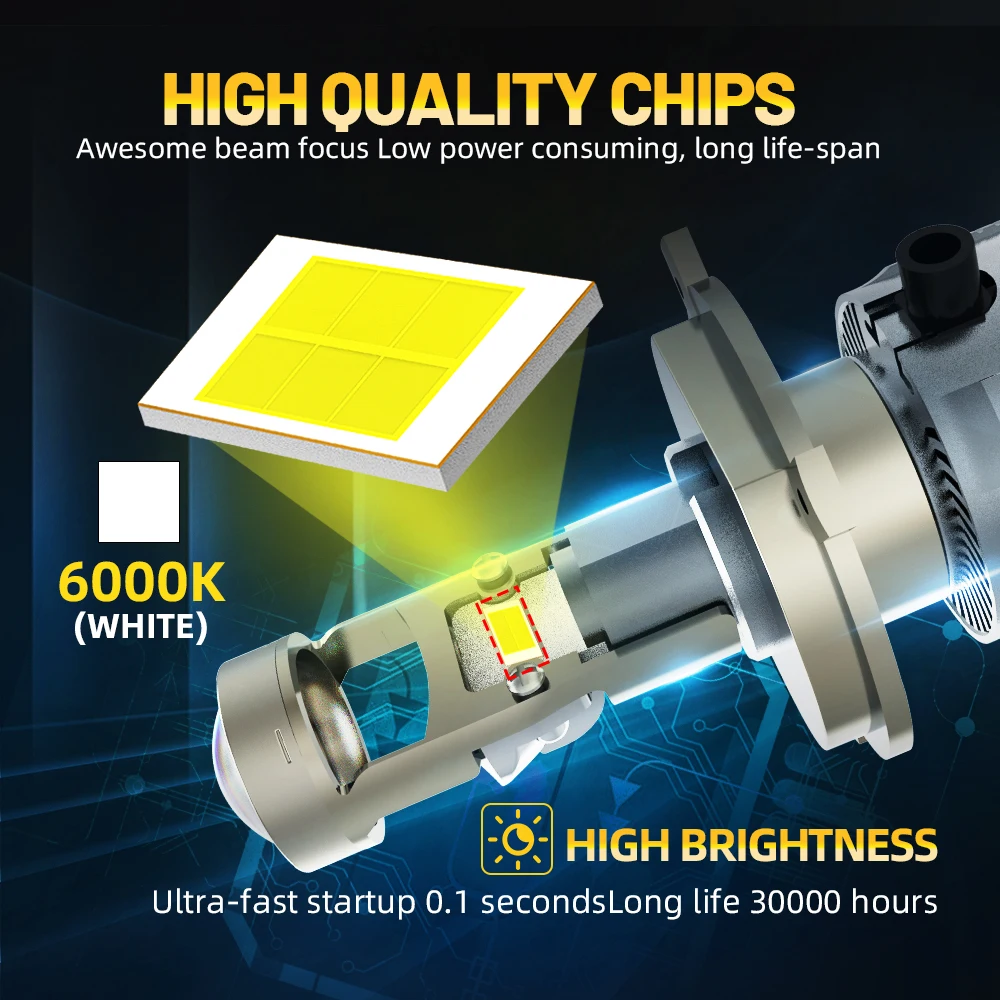 BraveWAY LED 헤드라이트 프로젝터 전구 H4 H7 H11 HB3 HB4 자동차 클리어 라이트 경계 40000LM용 하향등 조명