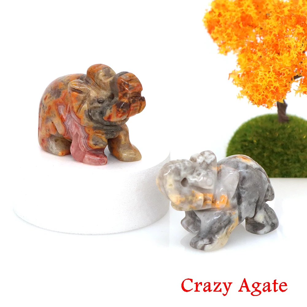 thumbnail image 1 of Estatua de elefante de la suerte de 1,5 pulgadas, Aventurina verde, amatista, piedra de cristal de cuarzo, estatuilla de Feng Shui de la fortuna, animales, decoración artesanal de chakras, 1 of 5
