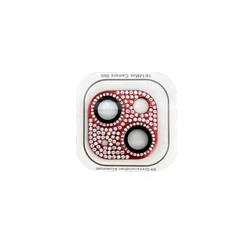 Premium Glitter Diamond Camera Lens Protector with Metal Ring - 12pro (Red)