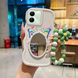 Cartoon Butterfly Phone Case Set with Lanyard and Stand - 3pcs for Realme Note 50 (WHITE)