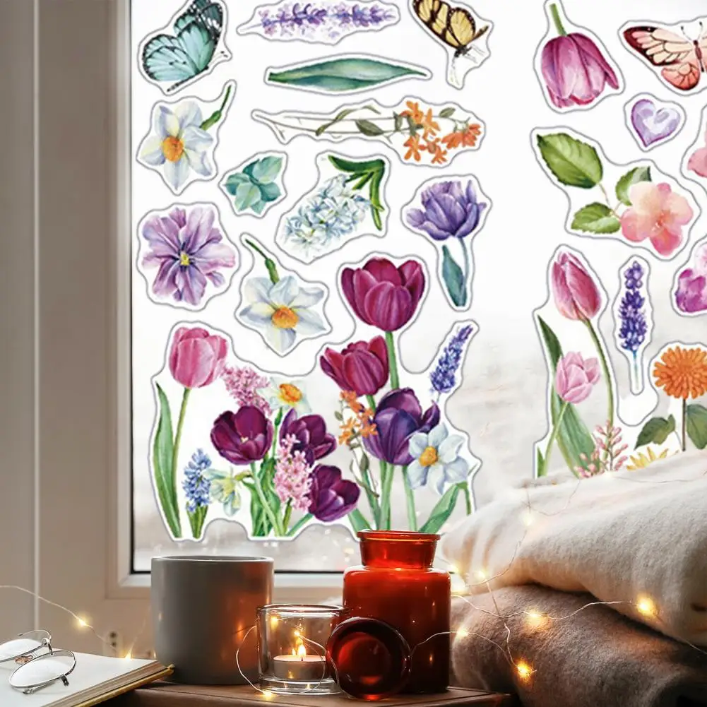 

Lively Spring Decoration Vibrant Spring Window Clings Tulip Butterfly Flower Designs for Home Decoration Anti-collision Glass