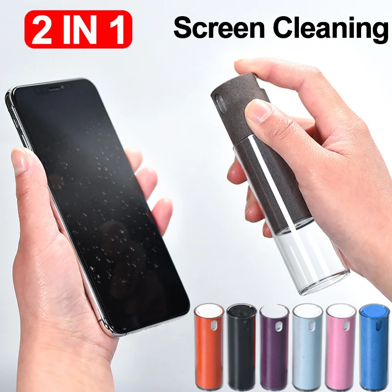 2-in-1 Mobile Screen Cleaner Spray Computer Screen Cleaner Dust Removal Microfiber Cloth Cleaning Magic Tool for IPhone Polish