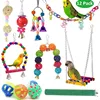 12pcs Pack Bird Toy Cage Bird Accessories Wood Parrot Toys Bird Toy Swing Suspension Bridge Ball Cage Bells Pet Supplies Set 1