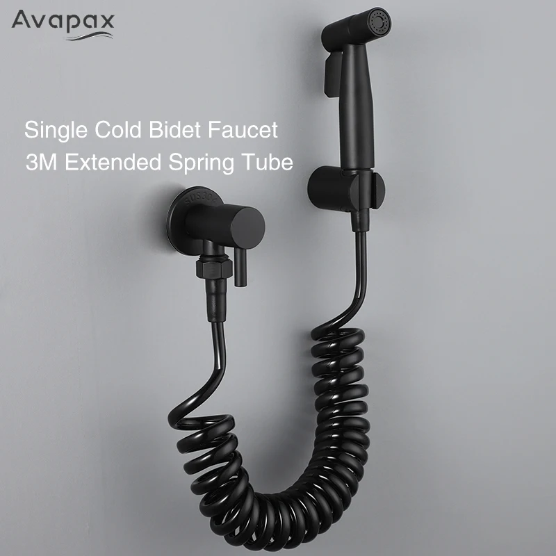 

Avapax Stainless Steel Toilet Bidet faucet Black Portable Bidet Sprayer Set Single Cold Water Hygienic Shower Self Cleaning