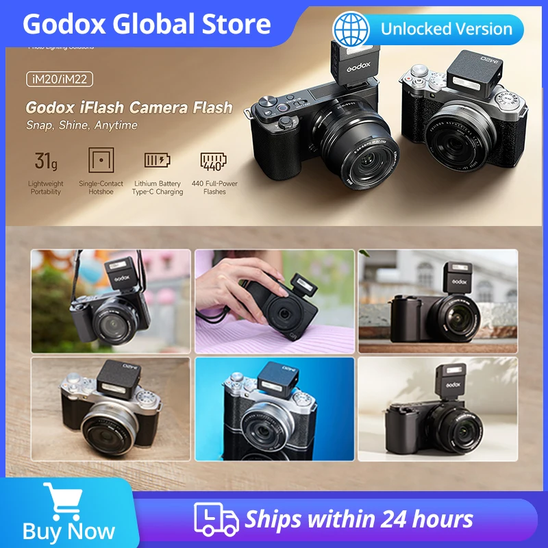 Godox iM20 iM22 iFlash Mini Manual Camera Flash for Various Camera Models 5 Output Levels of Power Universal Hot Shoe Mount