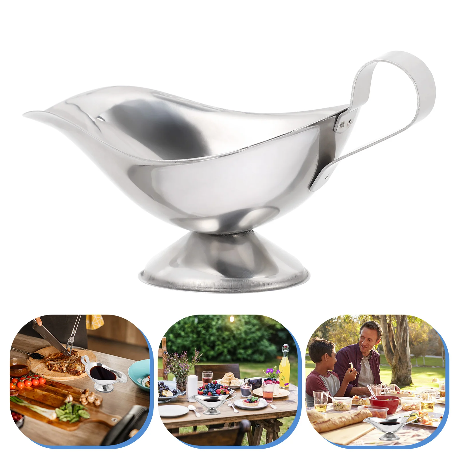 

Seasoning Cup Sauce Pitchers Dish Shape Gravy Boats Salad Dressing Serving Pourer Stainless Steel Saucier with Handle