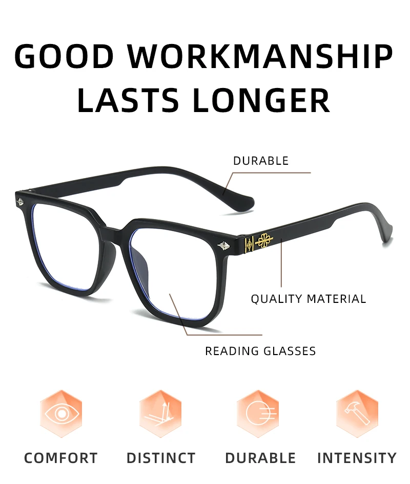 Retro-Lesebrille für Herren, hübsch, großes Gesicht, Augenrahmen, quadratischer Rahmen, Brille für Damen, Lesebrille 319 – Detail 3
