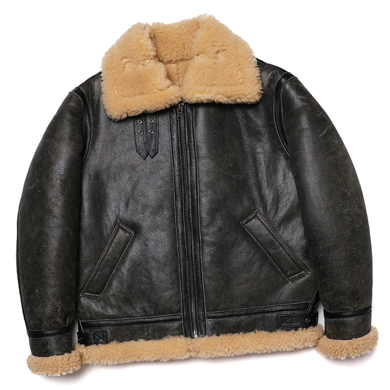 

Классическое Мужское пальто из натуральной овчины B3, теплый зимний жакет из шерсти, меха, овчины, винтажная одежда, мужская куртка
