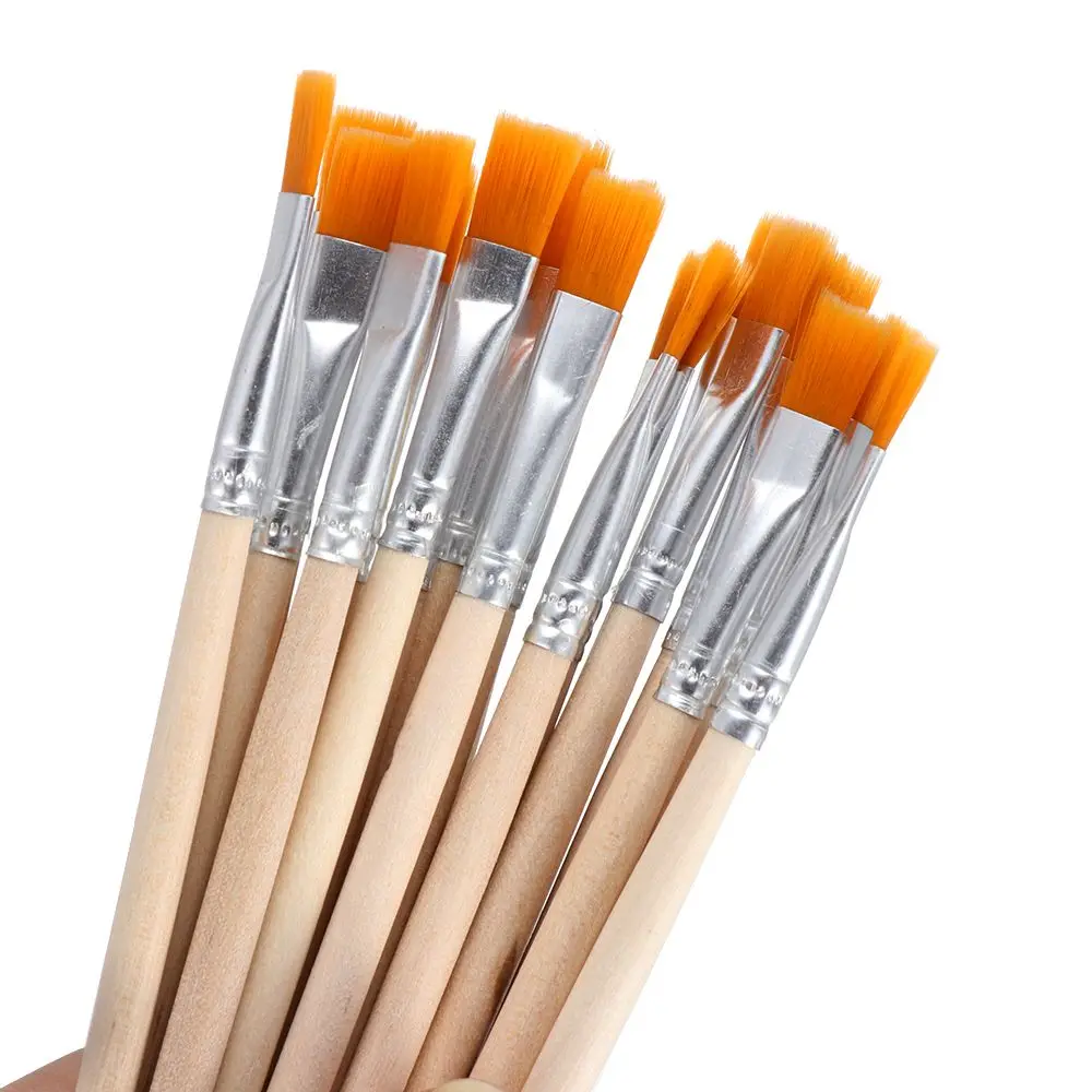 

10PCS Wood Handle Hook Line Pen Flat/Tip Nylon Hair Drawing Brush Watercolor Calligraphy Paint Brushes Painting Pen Art Supplies