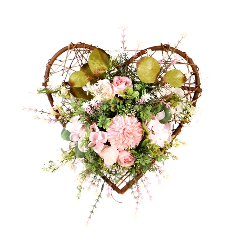 

Spring Heart-shape Wreath Vine Indoor Outdoor Summer Decoration Spring Flower Wreath for Farmhouse Home