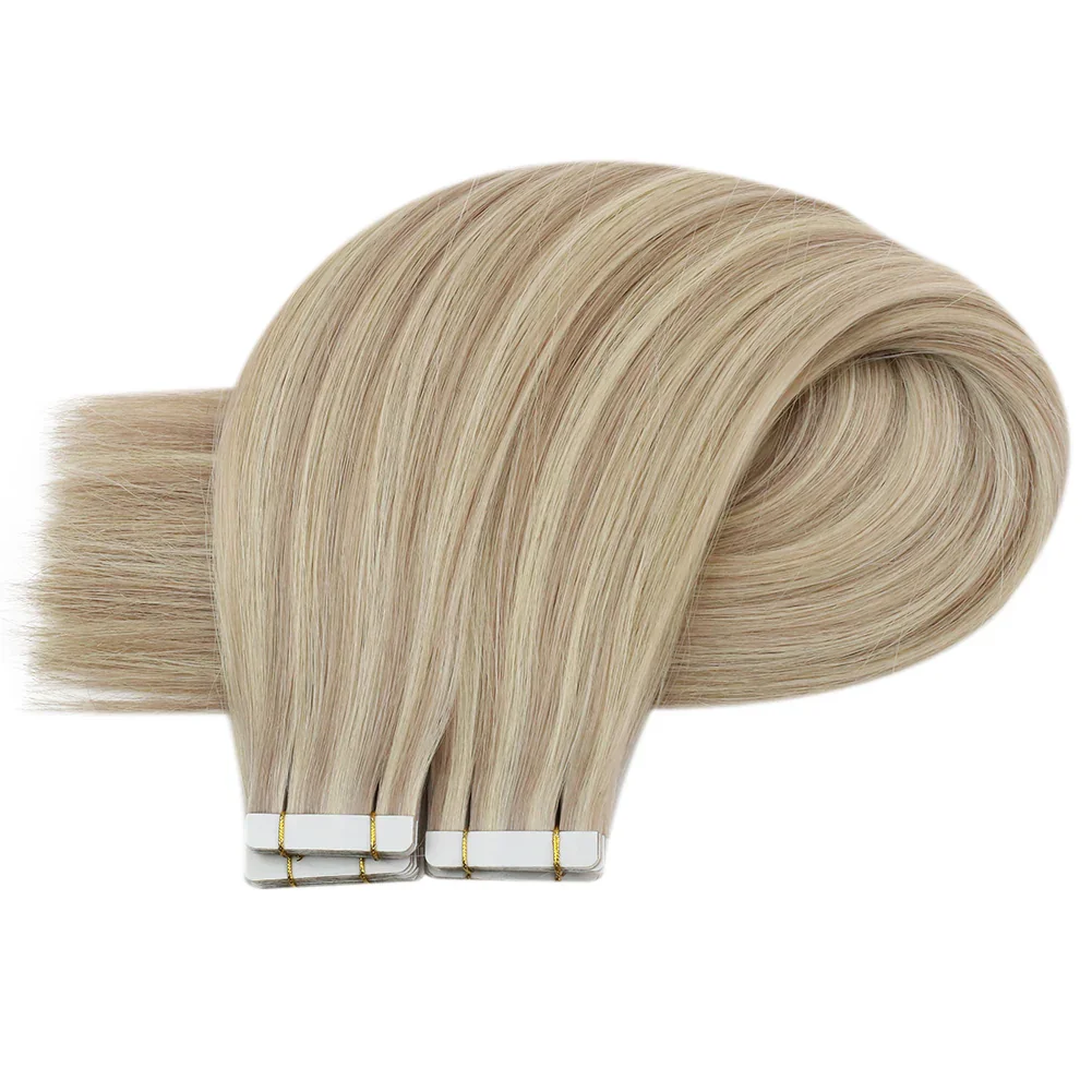 LaaVoo Invisible Tape in Hair Extensions For Women 25G&50G 12 Months Real Straight Human Hair Virgin Seamless Tape in Skin Weft