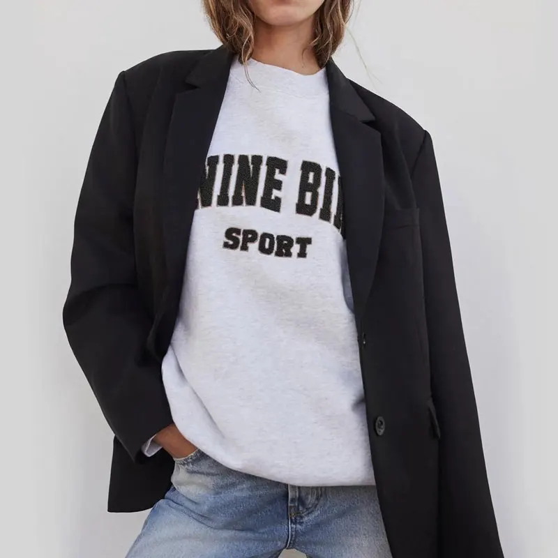 

2022 Autumn and Winter New Women Classic Letters Hand-cranked Embroidered Letters Fleece Round Neck Sweatshirt