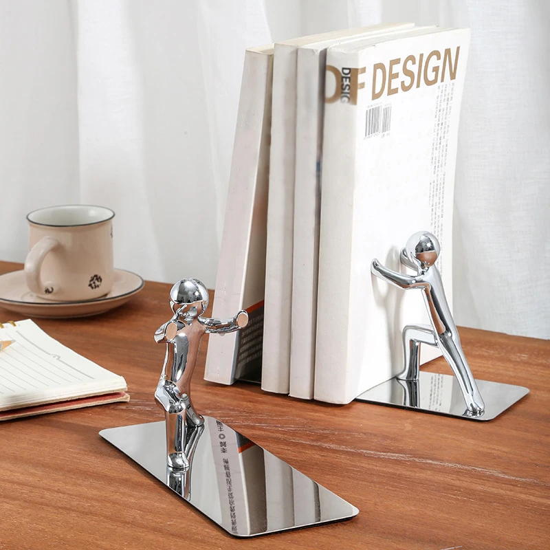 2PCS Metal Stainless Steel Human Shaped Bookend Bookshelf School Office