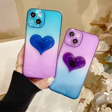 

3D Gradient Love Heart Transparent Phone Case For iPhone 13 11 12 Pro Max Luxury Shockproof Soft Solicone Colorful Back Cover