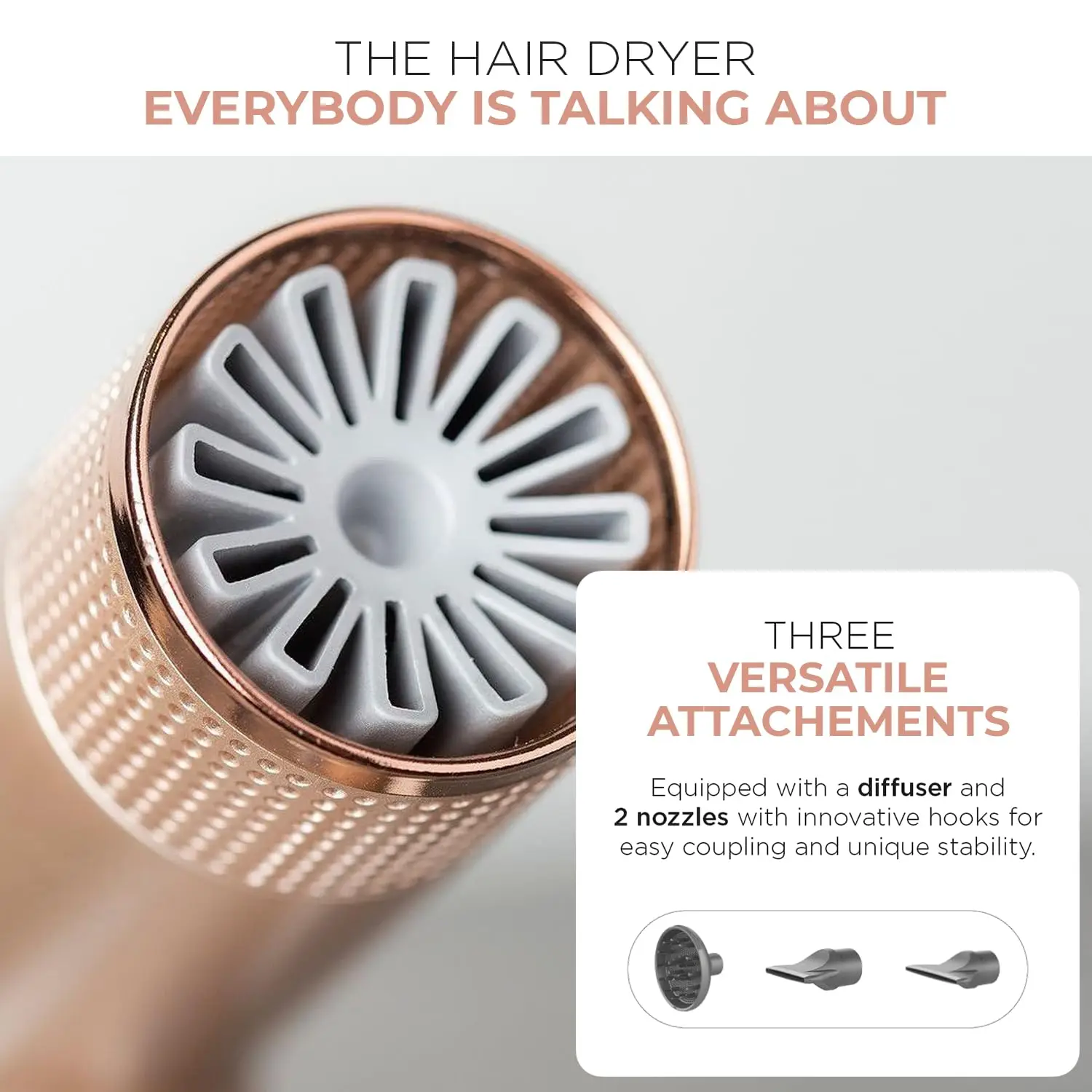 Italy Professional Hair Dryer Rose Gold - IQ Perfetto Lightweight, Powerful Pro Salon Blow with Diffuser & 2 Concentrator N 5