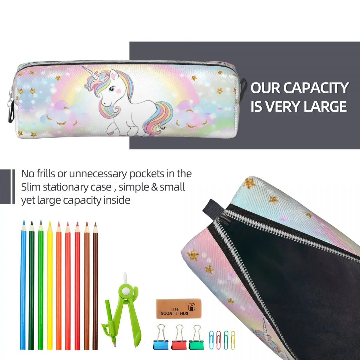 Cartoon Unicorn Pencil Case Fun Cute Pen Bag Girl Boy Big Capacity School Supplies Zipper Pencil Box