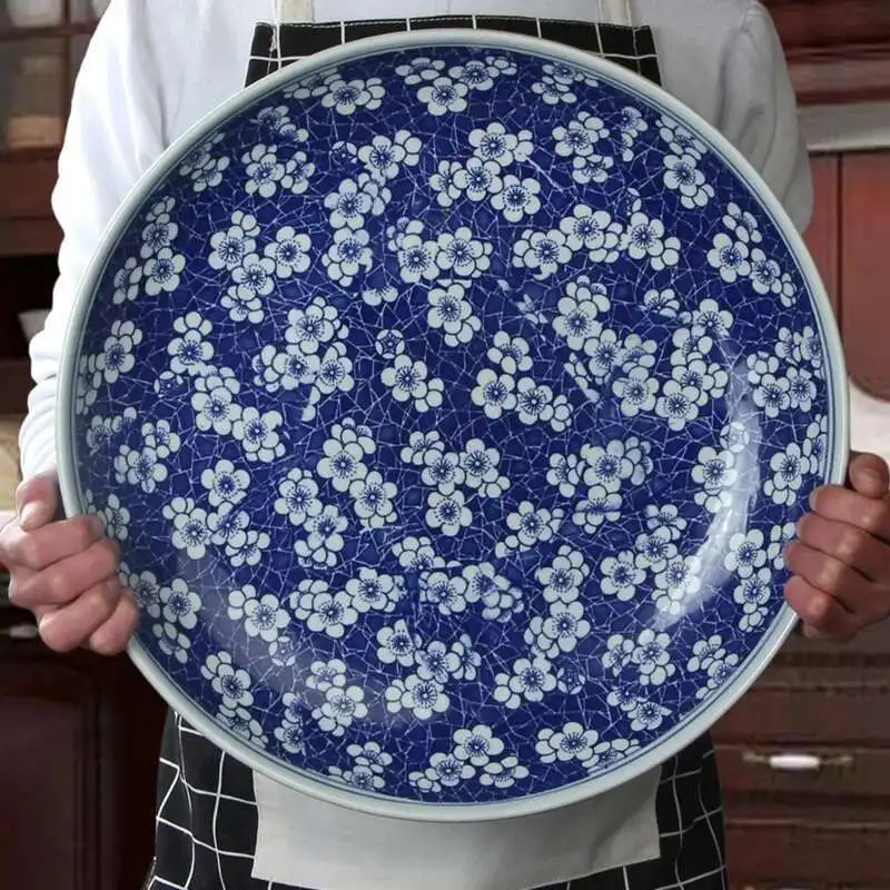 Large Serving Plates Chinese Blue And White Dish Bowl Retro Porcelain Tableware Home Dish Spaghetti Roast Turkey Roast Goose