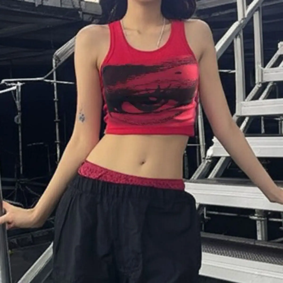 Kpop Jennie Same Style Tops Red Tank Top Summer Y2k Punk