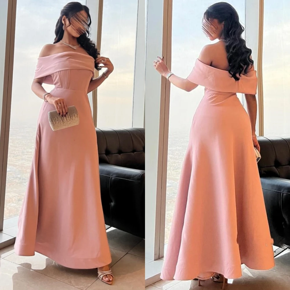 

Ball Dress Saudi Arabia Prom Jersey Homecoming A-line Off-the-shoulder Bespoke Occasion Anke Length