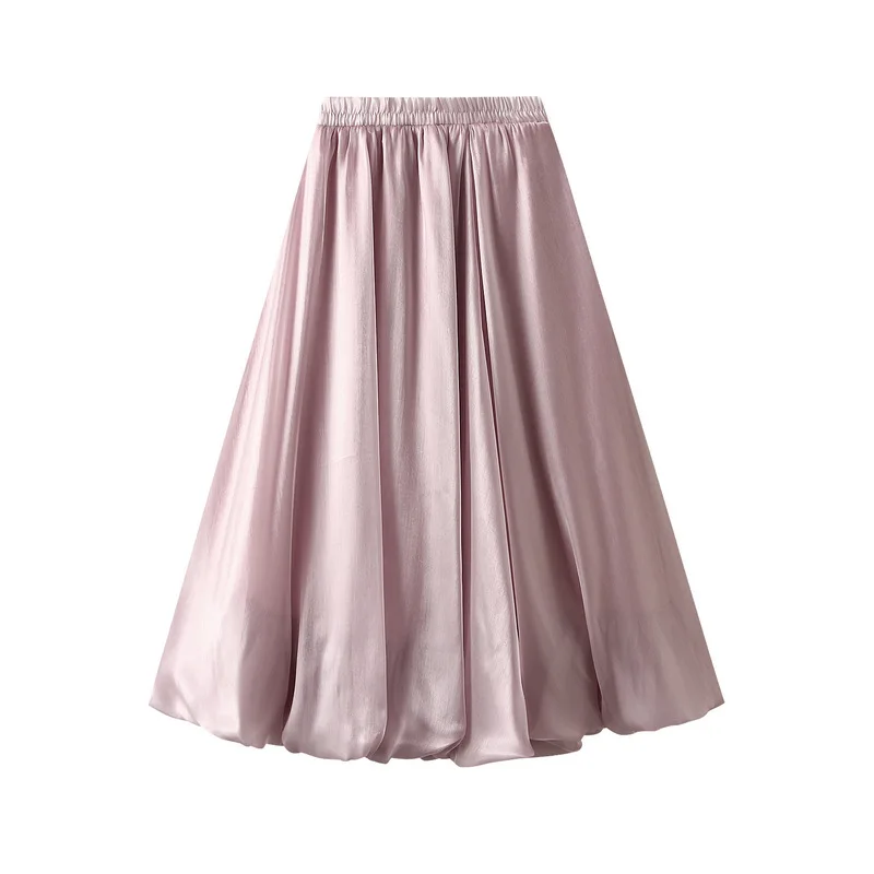 New In 2025 Summer Skirt For Women Bud Korean Fashion Sweet Female Luxury Design Solid Color Midi Long Elegant Skirts 3