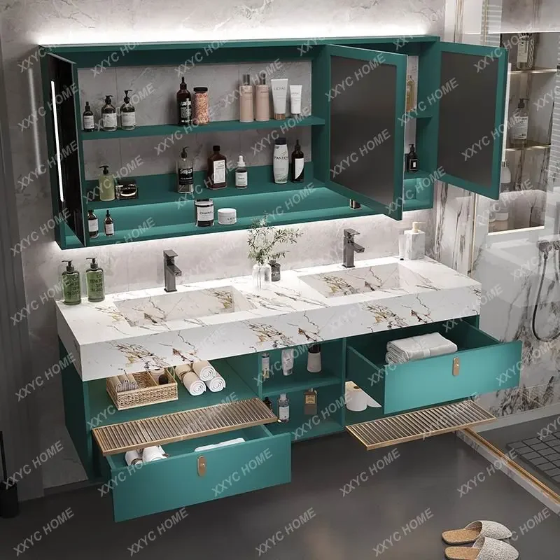 Whole Washbin Modern Simple Double Basin Light Luxury Washstand Bathroom Cabinet Floor Customization