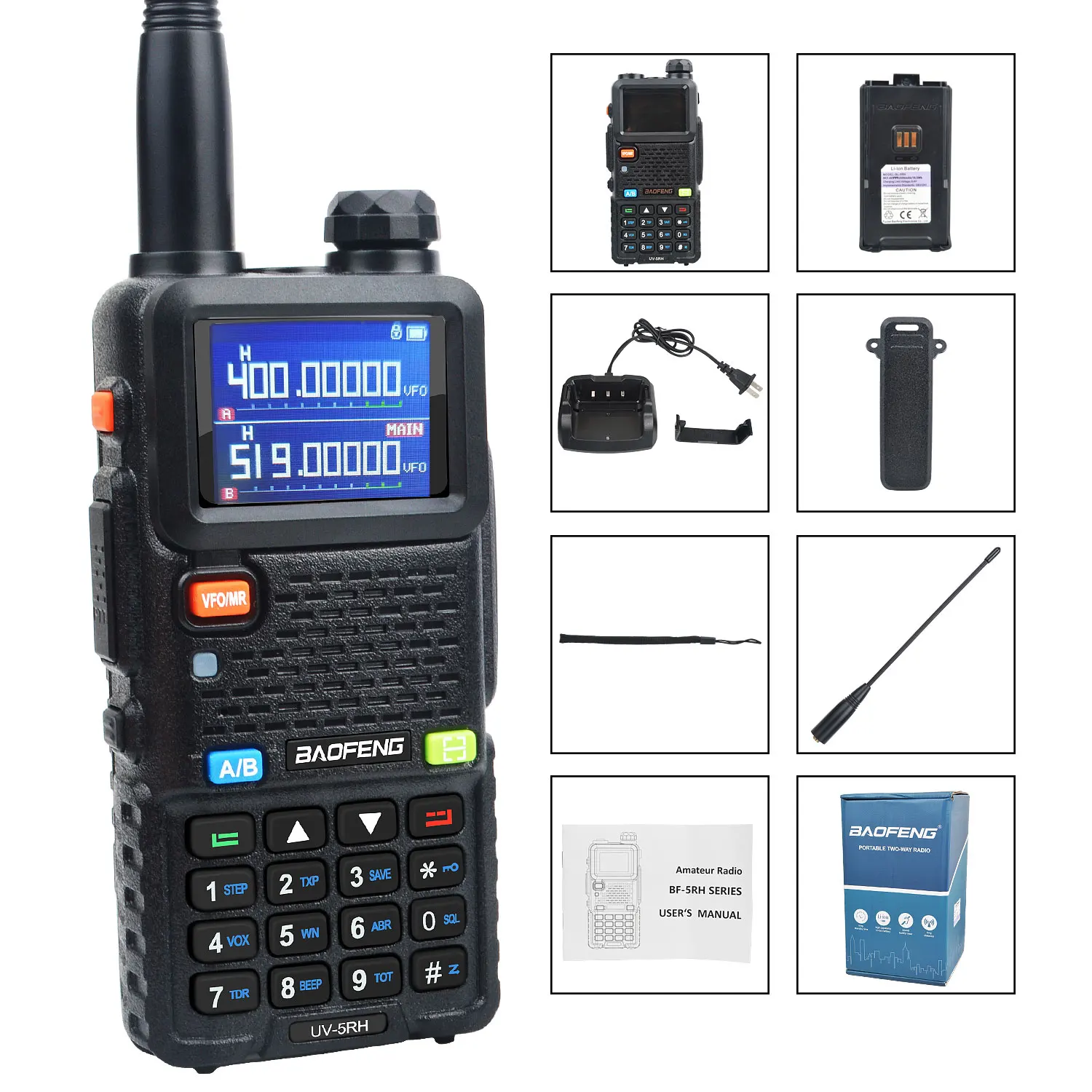 Портативная рация Baofeng UV-5RH 7W VHF UHF 136-174MHz 220-260MHz 400-520MHz Tri-Bands 999Ch, функция определения частоты, прогноз погоды, FM