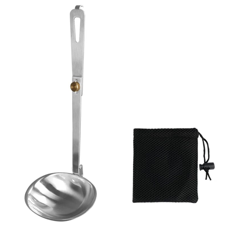 

1Pc Portable Stainless Steel Outdoor Tableware Camping Folding Spoon Soup Ladle Cooking Utensils with Foldable Handle