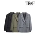TRAF-Women's Double Breasted Office Wear Blazer Coat, Long Sleeve, Flap Pockets, Female Outerwear, Chic Tops, Fashion 1