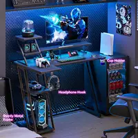 39 Inch Gaming Desk with LED Lights & Power Outlet, Small Gaming Computer Desk with Storage Shelves, L Shaped Gamer, Customized 6